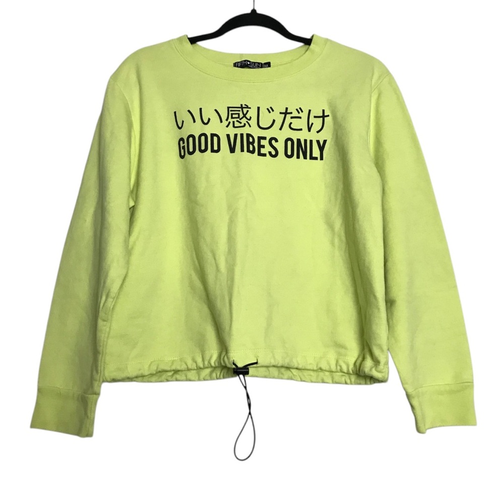 Fifth Sun Neon Green Good Vibes Graphic Print Sweatshirt Womens Sz M Streetwear